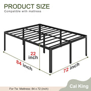 Lutown-Teen California King Bed Frame, 22 Inch High Profile Metal Platform, Rounded Corner Legs, Noise Free, Black