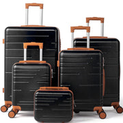 Zimtown Luggage 5 Piece Sets ABS Hardside Luggage Suitcase Set with Spinner Wheels and TSA Lock, Black