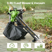 GASKY 3-in-1 Leaf Blower Vacuum Mulcher, 120V 12Amp, 495 CFM, 199 MPH, 6 Speeds, Easy-Wheel Walk-Behind, 12-Gallon Collection Bag, Green