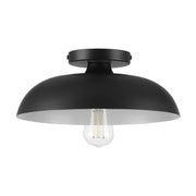 Better Homes & Gardens Contemporary Matte Black 1-Light Flush Mount Ceiling Light with White Inner Shade, Minimalist Drum Bowl Design