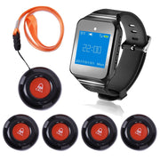 CallToU Wireless Pager System with 1 Wrist Receiver, 5 Waterproof Call Buttons, Vibration and Audible Alerts, 500 ft Range, Rechargeable Battery, W05 5-1