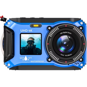 SEREE UP019 Underwater Camera, 4K UHD, 64MP, Dual-Screen, Waterproof to 33ft, Dustproof, Autofocus Macro, 16X Digital Zoom, 32GB Storage, Blue