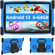 DOMATON Kids Tablet 10 inch, Tablets for Kids, 4+64GB, Android 13, Parental Controls, Pre-Installed Kids Contents, 6000mAh Battery, Dual Camera, Google Play Store, Kids YouTube, Kids Computer Case with Stand