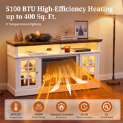 CHITOOMA Fireplace TV Stand with 23-Inch Electric Fireplace, 5100 BTU Heat, Adjustable Multi-Color LED Lighting, Farmhouse Style, White and Brown, Fits Up to 75 Inch TVs