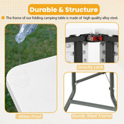 PayLessHere 6 Foot Folding Camping Table, Heavy-Duty White Polyethylene Top, Powder-Coated Steel Frame, 500 lb Capacity, Portable with Carry Handle