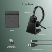 Jabra Evolve 65 TE Wireless Dual-Ear Headset, Bluetooth 5.2, Noise-Canceling Mic, 16 Hr Talk Time, Integrated Busylight, Charging Stand, Black