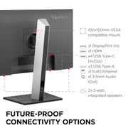 ViewSonic VG2758-2K 27 Inch QHD IPS Docking Monitor, 100Hz Refresh Rate, USB-C 100W Charging, 5-Port USB Hub, HDMI, DisplayPort, Ergonomic Stand, Black