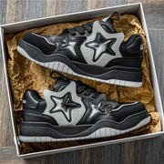 CHICVOMEY Star Chunky Platform Walking Shoes, Wide Lace-Up, Rubber Sole, Y2K Star Design, Black