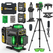 Gisam RX-ZZ Laser Level Tool, 4x360 Self-Leveling Green Cross Line, 16 Lines, Bluetooth Remote Control, Tripod Included, 2x4800mAh Batteries