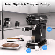 HBN Espresso Machine, 20 Bar Professional Espresso Maker with Milk Frother Steam Wand, 27oz Removable Water Tank, Black