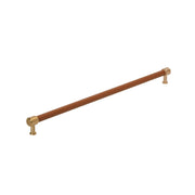 Signature Hardware Lazzara 24 Inch Center to Center Cognac Leather Appliance Pull, Brushed Gold Finish, 954070-24