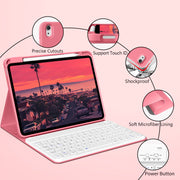 Kenke Tablet Case with Detachable Bluetooth Keyboard, Rechargeable Battery, Pencil Holder, Soft TPU Back Cover for iPad 11th Generation 11 Inch 2025 and 10th Generation 10.9 Inch 2022, Pink Red