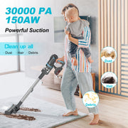 YOMA Cordless Stick Vacuum Cleaner, 30Kpa Suction, 60 Min Runtime, LED Touchscreen, Flexible Swivel Brush with LED Lights, HEPA Filtration, V11
