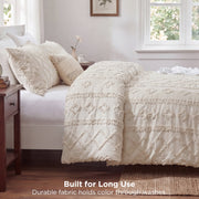 U by Bedsure Queen Comforter Set, Boho Tufted Embroidered Design, Reversible Microfiber, Lightweight Polyester Fill, Beige, 3 Pieces