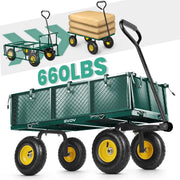 GVDV Heavy Duty Steel Garden Cart with Liner 660lbs Capacity 3 Cu ft 10 All-Terrain Wheels, Black/Green - High Quality
