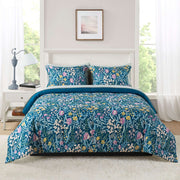 Mainstays MS8502263422-03 7-Piece Reversible Bed in a Bag Comforter Set, Blue Floral and Solid Blue, Queen