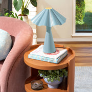 Beautiful by Drew Barrymore Hydrangea Blue Ruffled Enamel Accent Table Lamp, 14 in, Sculptural Metal Base, Glossy Finish, Corded Electric with Rotary Switch