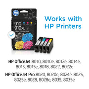 HP 910 CMY and 910XL Black Ink Cartridge 4-Pack, High Yield, Compatible with HP OfficeJet Pro Printers