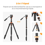 K&F Concept K234A7 Camera Tripod with FH-03 Video Head, Carrying Bag