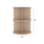 House of Happy Wiggle Rotating Bookshelf, Two-Tier Wavy Design, Natural Finish, 6 Fixed Shelves