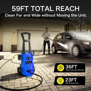 YWSJ Electric Pressure Washer with Foam Cannon, 2000 PSI, 1.6 GPM, Corded, Blue, Portable with 36ft Power Cord and 23ft Hose, C15-BL