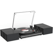 RetroAudio W04 Vinyl Record Player with Bookshelf Speakers 3-Speed Belt-Driven Turntable Bluetooth, Auto Stop, Black
