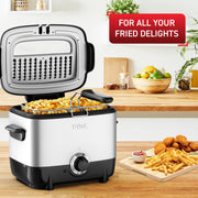 T-Fal Mini Deep Fryer, Stainless Steel, 1 Liter Capacity, Adjustable Temperature Control 300-375F, 900 Watts, Removable Basket, Black, FF220050