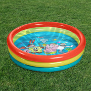 SpongeBob SquarePants 3-Ring Inflatable Kiddie Pool, Portable Round Pool, 4 ft Diameter, 12 in Depth, Outdoor Indoor Use, SBRP300-A