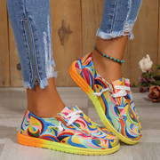 ScarletteEmmy Women's Casual Walking Shoes, Lightweight Canvas Loafers with Rainbow Swirl Print,  10.5
