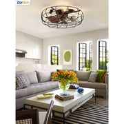 Zardon 23 in Black Caged Ceiling Fan with Lights, Remote Control, Flush Mount, Reversible DC Motor, 6 Speeds, Indoor