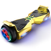 Tcdjtc Hoverboard, 9 mph Speed, Dual Motors, 6.5-Inch All Terrain Tires, LED Lights, Bluetooth Speaker, Gold
