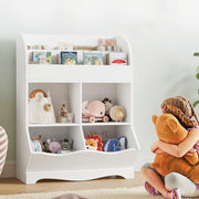 Homfa Kids Cubby Toy Storage Cabinet with 2-Tier Book Rack, White Wood Cube Bookcase, Toy Organizer for Nursery Bedroom Living Room