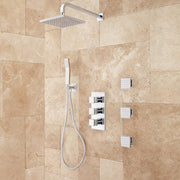 Thermostatic shower mixer Complete with concealed body 3/4-Brass handles-brass hand shower with Stainless Steel hose-brass rain shower-brass shower arm-shower outlet elbow-side spray-FLUSH 3-way diverter-VERNET Thermostatic Cartridge Finish-Chrome #1-CH1