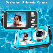 SEREE DC015-NLMG15-01M FHD 2.7K 48 MP Dual Screens Waterproof Camera for Snorkeling, Blue