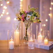 Glasseam Clear Glass Cylinder Vases Set of 12, Hurricane Pillar Candle Holders, 6 in, 8 in, 10 in