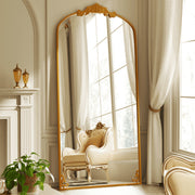 Beautypeak 17313417942 Full Length Wall-Mounted Mirror, 74 x 32 in, Baroque Flower Head Design, Gold Finish