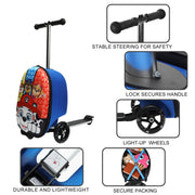 Bioworld Paw Patrol Hard-Side Scooter Luggage with Light-Up Wheels, 2-in-1 Design, Retractable Handle, 20.5 in