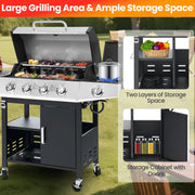 Segmart 4-Burner Propane Gas Grill, Stainless Steel, 50,000 BTU, Side Burner, 474 sq. in. Cooking Area, Built-In Thermometer, Towel Rack, Tool Holder, Lockable Casters