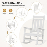 KINGYES Outdoor Rocking Chair Set of 2, HDPE All-Weather Patio Rockers, White, Oversized Design