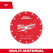Milwaukee 7 in. Multi-Material Diamond Blade, Vacuum Brazed Grit, Vented Segment Design, Solid Steel Core, Red, 49-93-9607
