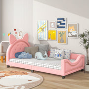 Euroco Bunny Shaped Twin Size Upholstered Daybed with Bunny Ears Headboard, Pink