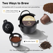 WHT MAKER KCM203 Instant Coffee Maker One Cup for K Cup & Ground Coffee, Black