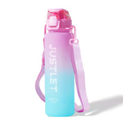 JUSTLET 32oz Sports Water Bottle with Motivational Time Marker & Leakproof Lid, Pink Green