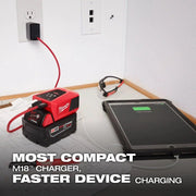 Milwaukee Electric M18 Top-Off Charger and Power Supply, Compact Design, Dual USB-C Ports, 65W Wall Charger, Red and Black