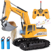 Jiakora Remote Control Excavator Toy, 1/24 Scale, Metal Digging Bucket, 2.4GHz Multi-Directional Control, Rechargeable Batteries, Rubber Tracks, Lights and Sounds