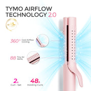 TYMO HC506 360 Degree Airflow 2-in-1 Curling Iron and Flat Iron Hair Straightener, 5 Heat Settings, 1.25 Inch Barrel, Pink