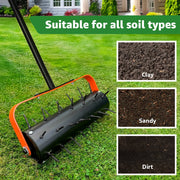 Auckpure chengsesongtu Rolling Lawn Aerator, Heavy Duty Manual Lawn Aerator with 42 Heat-Treated Spikes, 15 in Cutting Width, 71 in Adjustable Handle, Orange