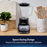 Oster Turbo Countertop Blender, 750-Watt Motor, 54-oz Glass Jar, Stainless Steel Blades, 5-Speed, Black, 2254505