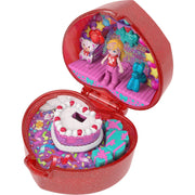 Mattel Polly Pocket Collector Ruby Red Heart-Shaped Ring Box Compact Playset with Doll and Balloon Animal Pet, 80th Anniversary Edition