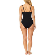 Leilani Womens Maui One-Piece Swimsuit, Twist Front with Keyhole, Ruched Bodice, Adjustable Straps, Black Sand, R720052